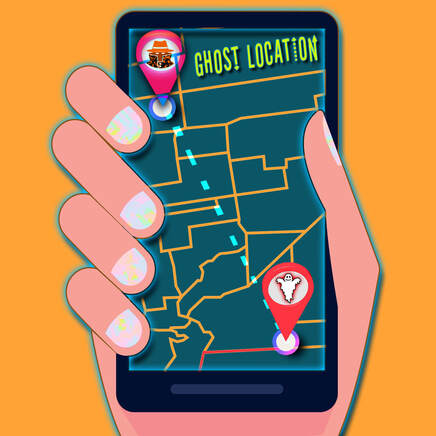 hand holding phone with a map showing two possible ghost locations